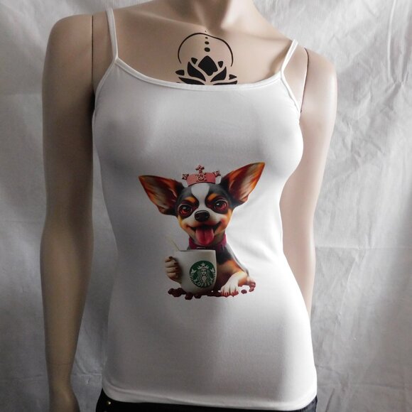 chihuahua take a coffe ,tank top , camisole brand new , - Picture 4 of 4